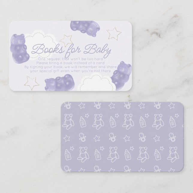 Lila Gummy Bear Baby Shower Bok Request Tilläggskort (Fram/baksida)