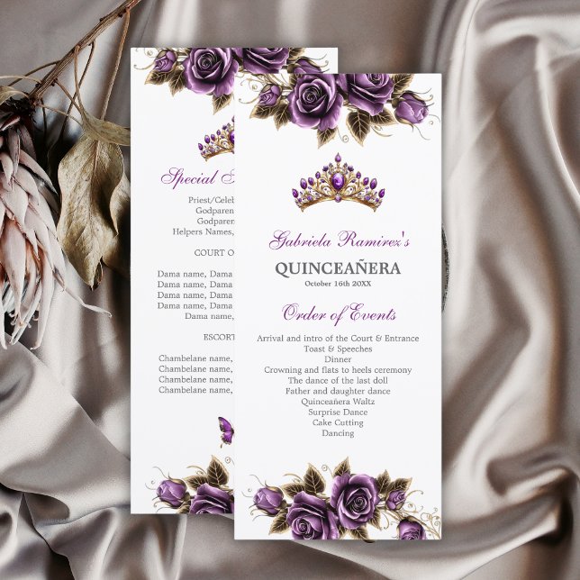 Lila gyllene tiara blomster Quinceañera-program (Skapare uppladdad)
