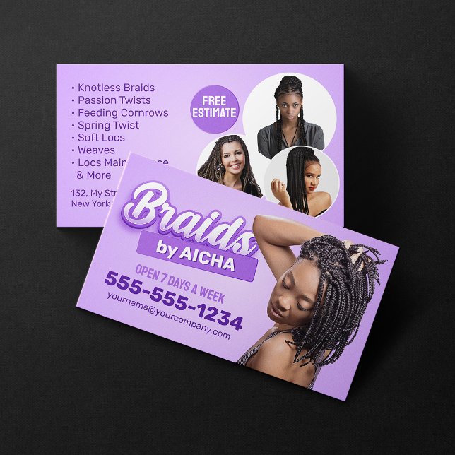 Lila Hair Braiding Salon Braider African Braids Visitkort (Skapare uppladdad)