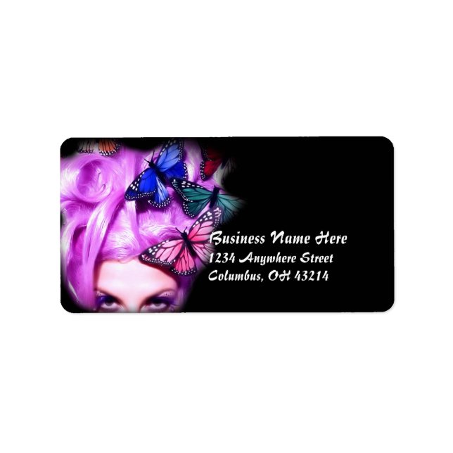 Lila Hair Butterfly Dam Adressetiketter 2 (Framsidan)