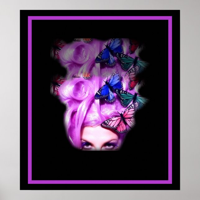 Lila Hair Butterfly Dam Poster/Skriv ut 2 Poster (Framsidan)