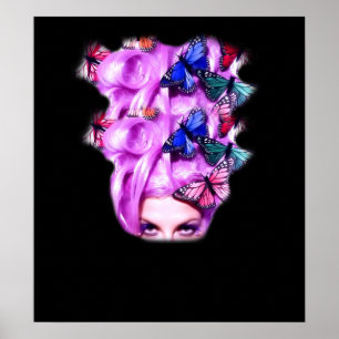 Lila Hair Butterfly Dam Poster/Skriv ut 5 Poster