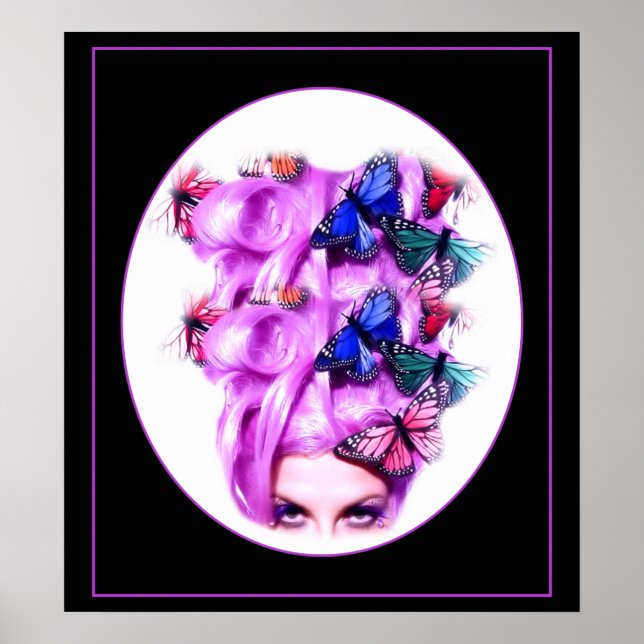 Lila Hair Butterfly Dam Poster/Skriv ut 6 Poster (Framsidan)