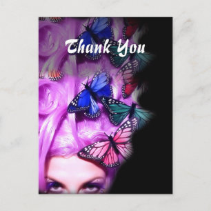 Lila Hair Butterfly Dam Tack Postkort Vykort
