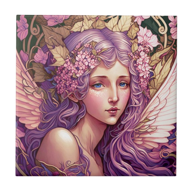 Lila Hair Fairy Angel Fantasy Art Kakelplatta (Framsidan)