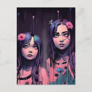 Lila Hair Rosa Flowers-vykort Vykort