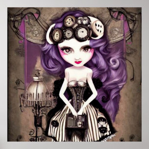 Lila Hair Steampunk Doll Poster