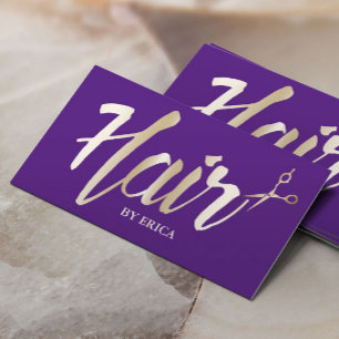 Lila Hair Stylist Guld Script Modern Salon Visitkort