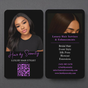 Lila Hair Stylist QR Code Luxury Black Beauty Visitkort