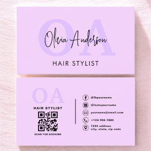 Lila Hair Stylist QR-kodmonogram Visitkort