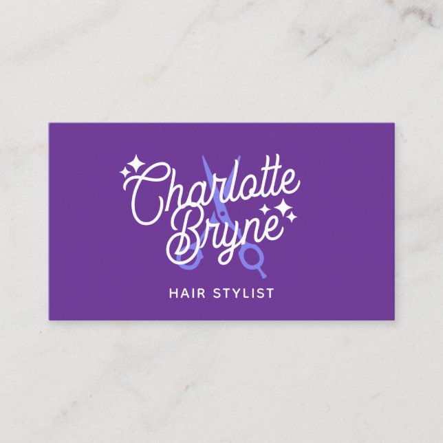 Lila Hairstylist Clipping Shears Visitkort (Framsida)