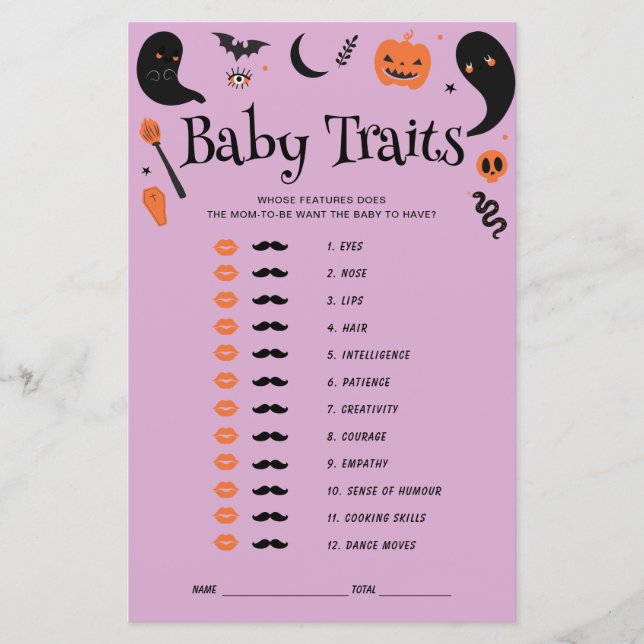 Lila Halloween Baby Shower baby Traits Game (Framsida)