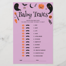 Lila Halloween Baby Shower baby Traits Game