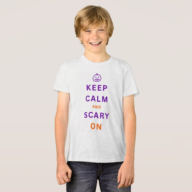 Lila Halloween Behålla Lugn och Scary on Text Boy' T Shirt (Framsida Full)