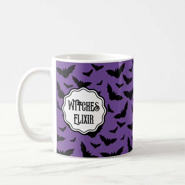 Lila Halloween Black Fladdermus Kaffemugg (Vänster)