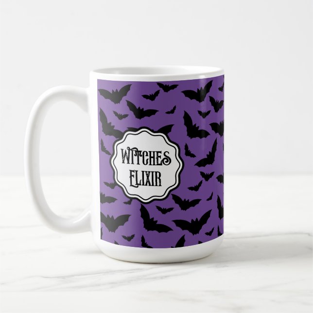 Lila Halloween Black Fladdermus Kaffemugg (Vänster)
