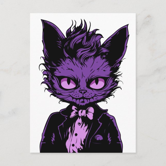 Lila Halloween Cat Vykort (Framsida)