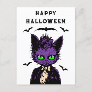 Lila Halloween Cat Vykort