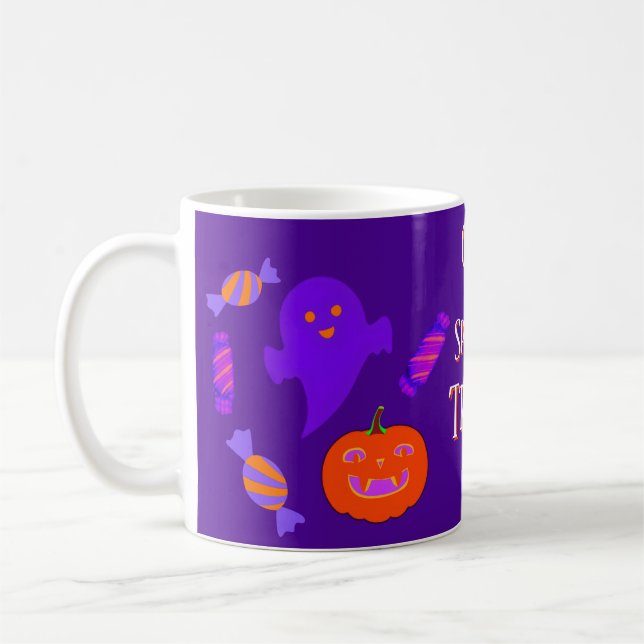Lila Halloween Cute & Spooky Kaffemugg (Vänster)