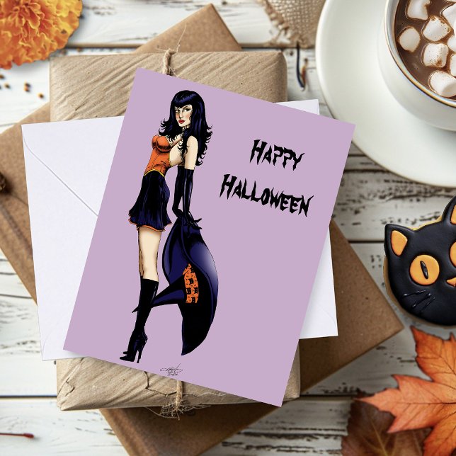 Lila Halloween Cute Witch Kort (Skapare uppladdad)