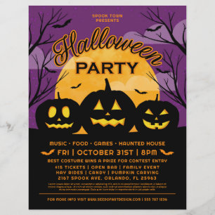 Lila Halloween fest Black Pumpkins-händelse Reklamblad
