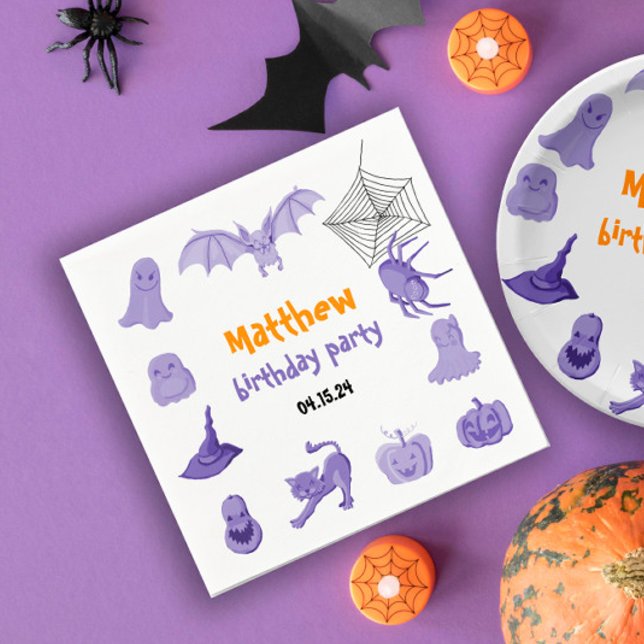 Lila Halloween födelsedagsfest Pappersservett (Purple Halloween birthday party Paper Napkin
)