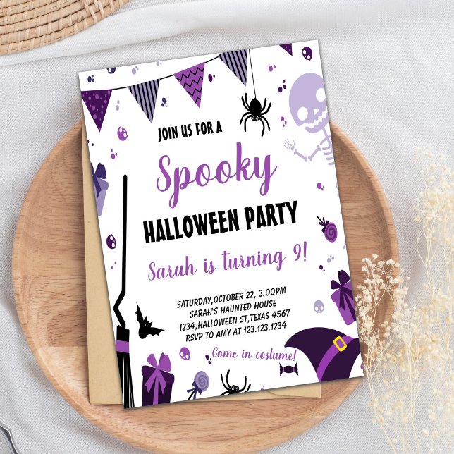 Lila Halloween-födelsedagsinbjudan Inbjudningar (Purple Halloween Birthday Invitations)