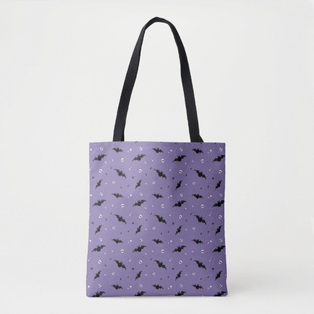 Lila Halloween-handväskor med söta fladdermöss och Tygkasse (Framsida)