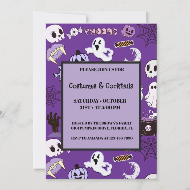 Lila Halloween Inbjudningar (Framsida)