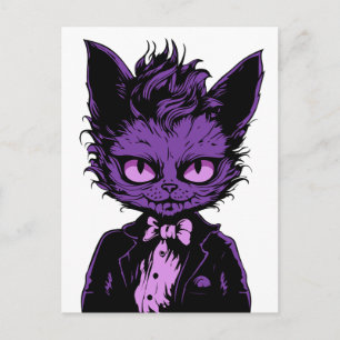Lila Halloween-katt Vykort