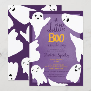 Lila Halloween lilla boo spöken babydusch Inbjudningar