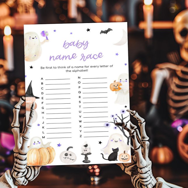 Lila Halloween Little Boo Baby Namn Tävling Game (A Little Boo Baby Shower Baby Name Race Game)