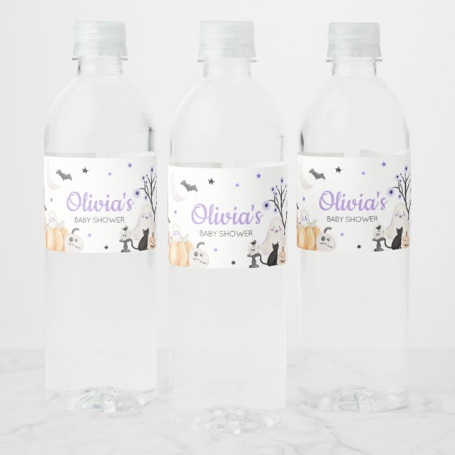 Lila Halloween Little Boo Baby Shower Vattenflaskor Etikett (Flaskor)