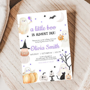 Lila Halloween Little Boo Babyfirande Inbjudningar