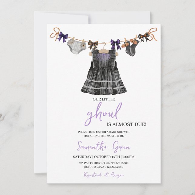 Lila Halloween Little Ghoul Baby Shower Inbjudningar (Framsida)