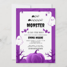 Lila Halloween-monster Baby Shower-design