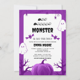 Lila Halloween-monster Baby Shower-design Inbjudningar