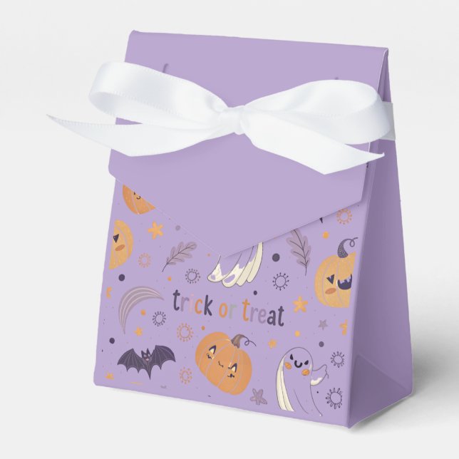 "Lila Halloween Pumpkin och Ghost Favor Box" Presentaskar (Framsidan Sidan)