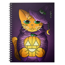 Lila Halloween Witch Cat Anteckningsbok
