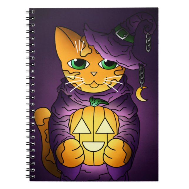 Lila Halloween Witch Cat Anteckningsbok (Framsidan)