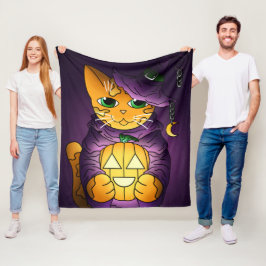 Lila Halloween Witch Cat Fleece Blanket