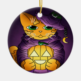 Lila Halloween Witch Cat Julgransprydnad Keramik