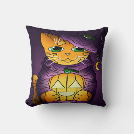 Lila Halloween Witch Cat Kudde