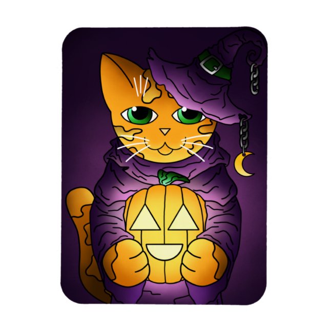 Lila Halloween Witch Cat Magnet (Vertikal)