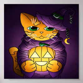 Lila Halloween Witch Cat Poster