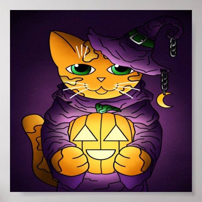 Lila Halloween Witch Cat Poster (Framsidan)