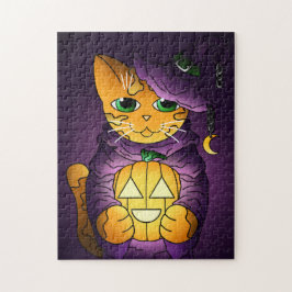 Lila Halloween Witch Cat Pussel