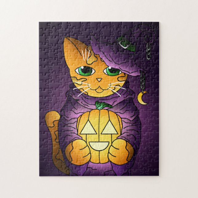 Lila Halloween Witch Cat Pussel (Vertikal)