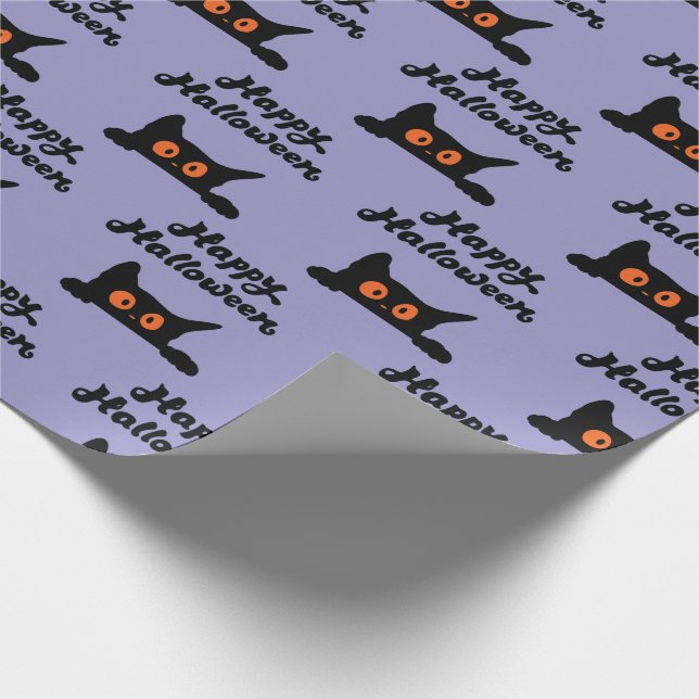 Lila Halloween Wrapping Papper med Svarta katter Presentpapper (Hörn)