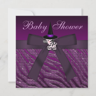 Lila Halloween Zebra & Animal Print Baby Shower Inbjudningar